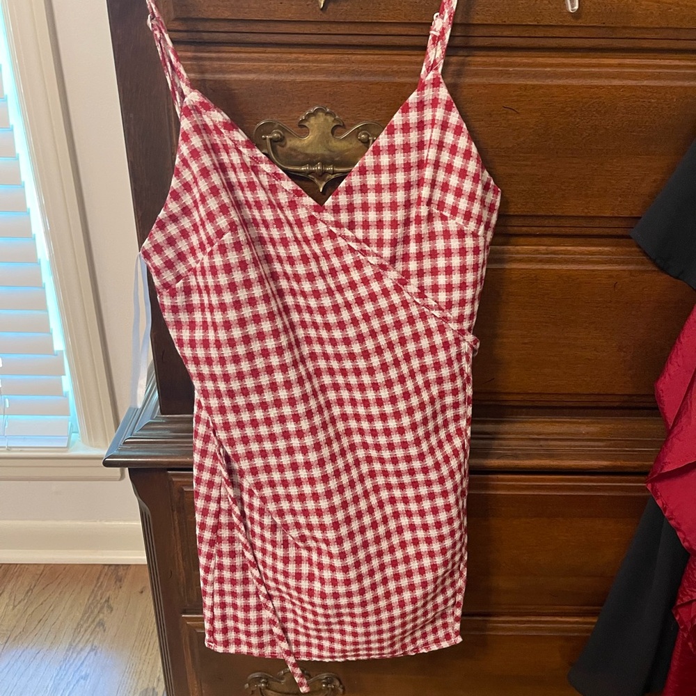 by the way. Red and White Checkered romper